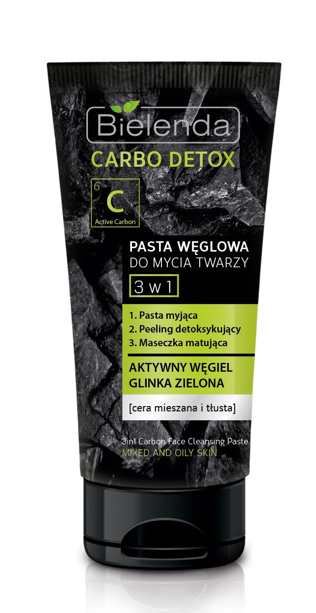 Bielenda CARBO DETOX - pasta węglowa do mycia twarzy 3 w 1 (pasta, peeling, maseczka), poj. 150 g