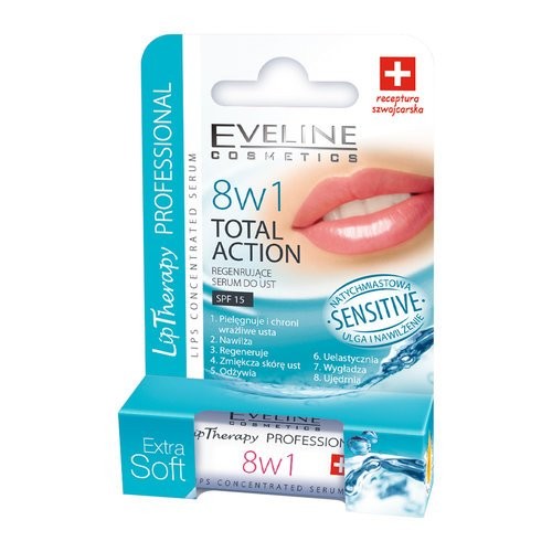 Eveline Lip Therapy Professional - 8w1 Total Action, Sensitive, skoncentrowane serum do ust, poj. 0,2 g