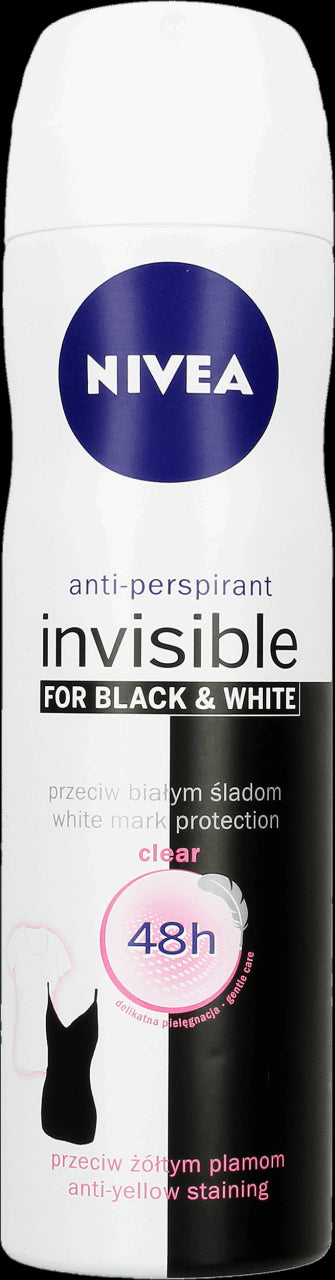 NIVEA Invisible Clear 48 h - antyperspirant w sprayu dla kobiet, Black & White, poj. 150 ml