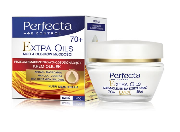 Perfecta Extra Oils 70+, przeciwzmarszczkowo-odbudowujący krem-olejek na dzień i na noc, poj. 50 ml