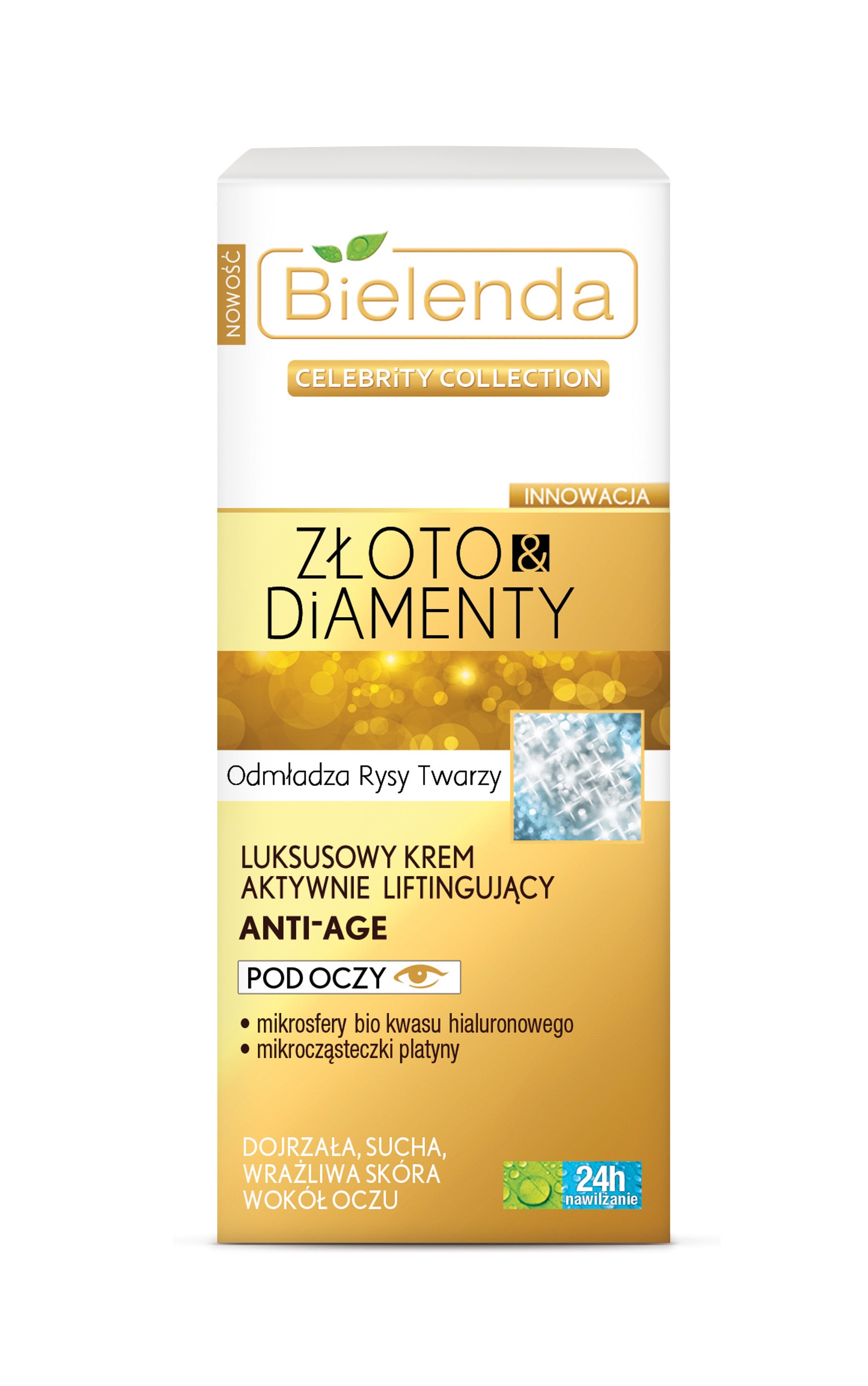 Bielenda Celebrity Collection Złoto & Diamenty - luksusowy krem aktywnie liftingujący ANTI-AGE pod oczy, poj. 15 ml