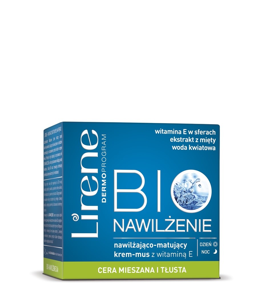 Lirene BIO Nawilżenie - nawilżająco-matujący krem-mus z witaminą E na dzień i na noc - cera mieszana i tłusta, poj. 50 ml