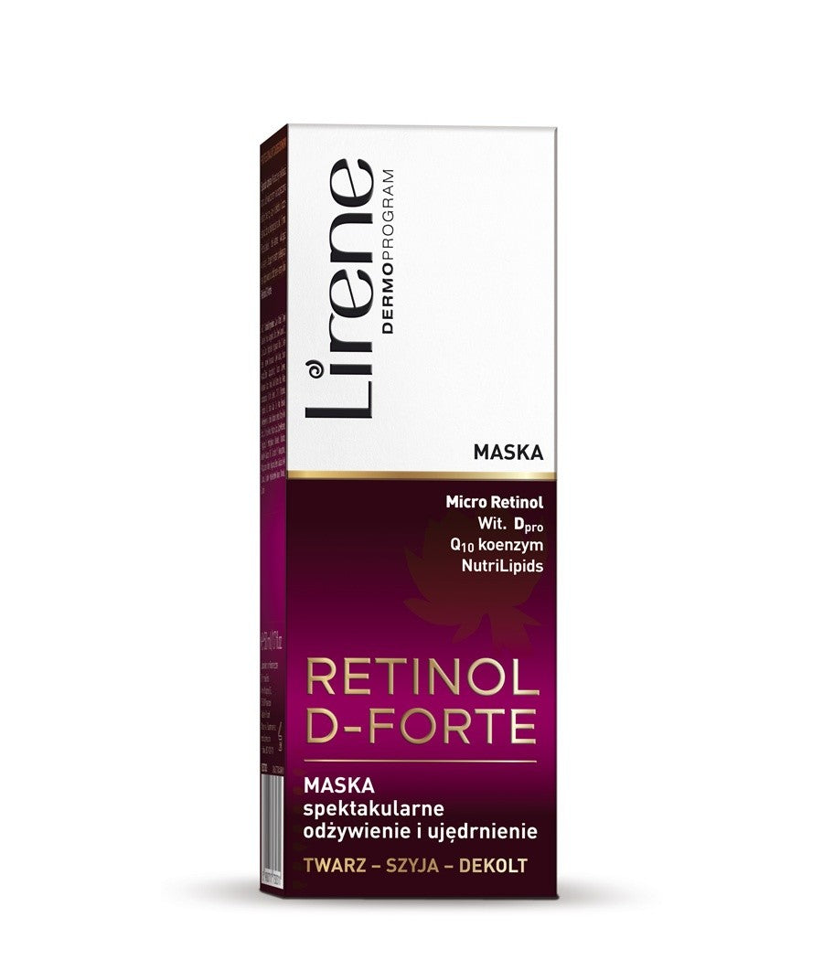Lirene Retinol D-Forte - maska na noc z retinolem SPEKTAKULARNE ODŻYWIENIE I UJĘDRNIENIE na twarz, szyję i dekolt, poj. 50 ml