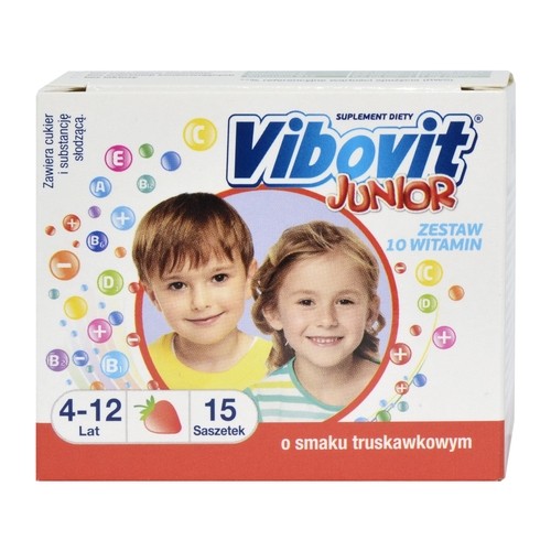 Vibovit Junior - suplement witaminowy o smaku truskawkowym, poj. 2g x 15 saszetek