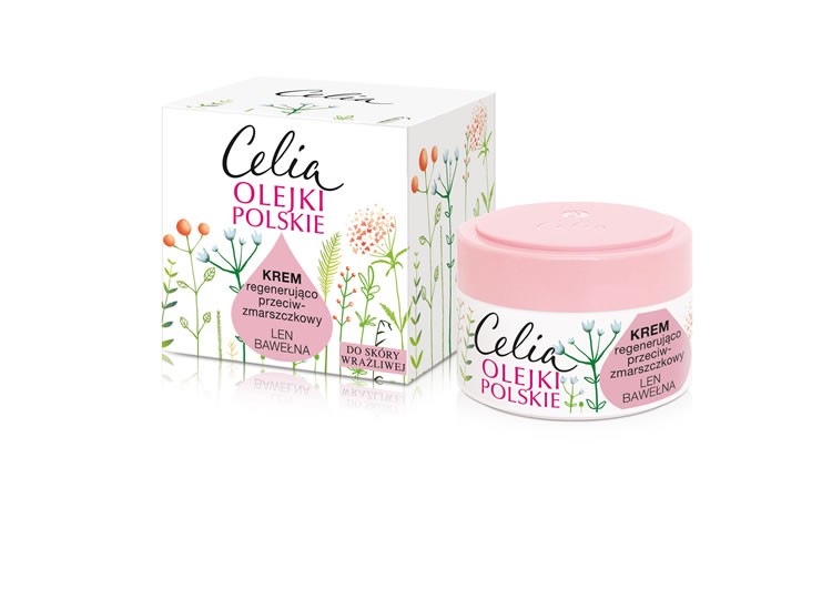Celia Olejki Polskie - krem regenerująco-przeciwzmarszczkowy do skóry wrażliwej, len, bawełna, poj. 50 ml