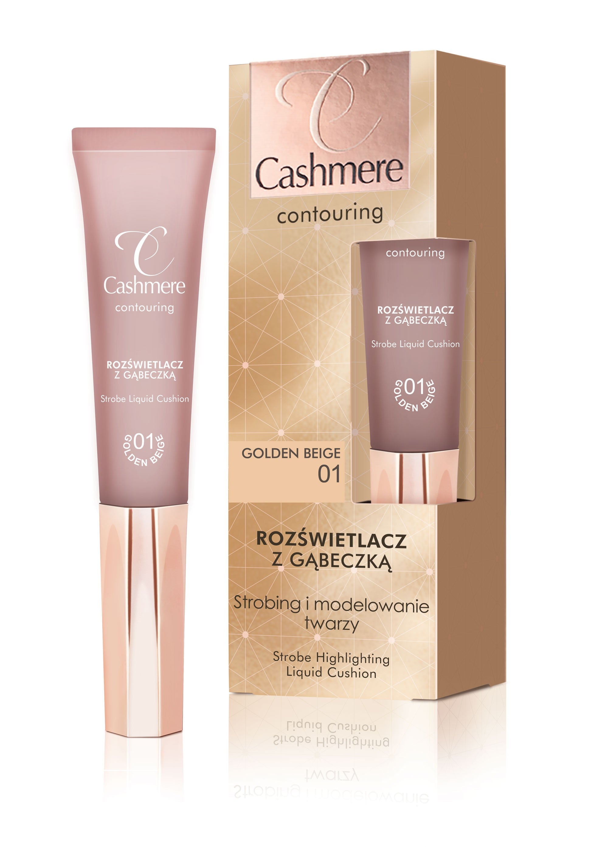 Cashmere Contouring - rozświetlacz z gąbeczką, golden beige 01, poj. 15 ml