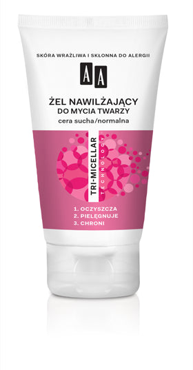 AA TRI-MICELLAR - żel nawilżający do mycia twarzy, cera sucha/normalna, poj. 150 ml