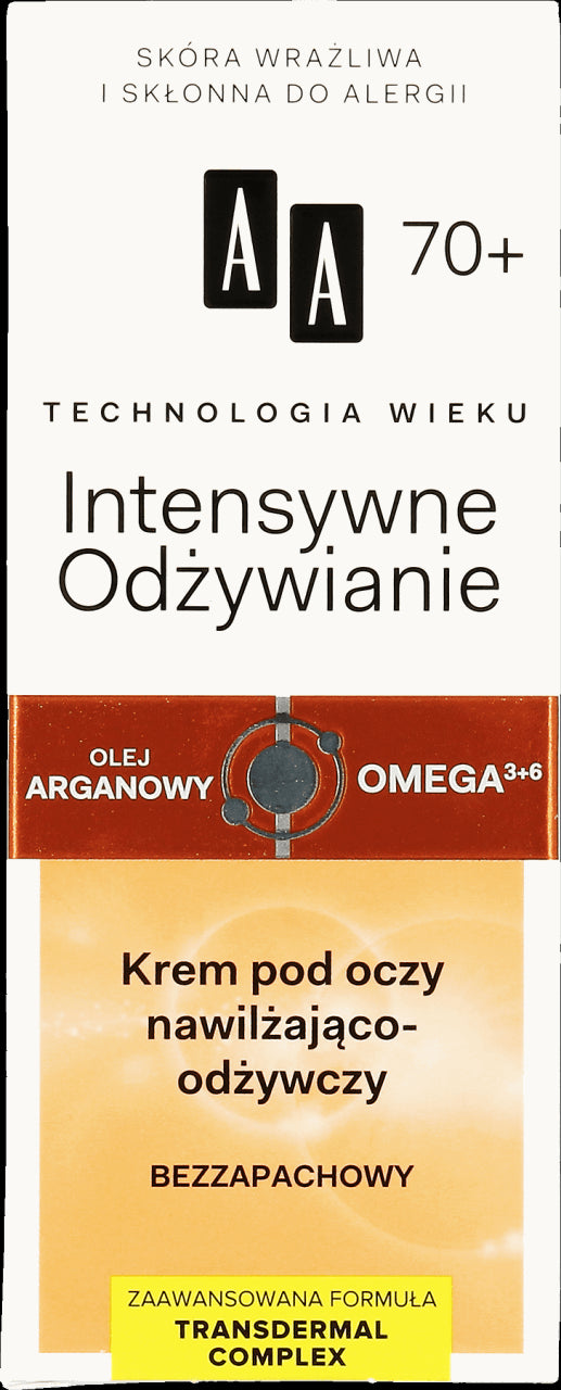 AA Intensywne Odżywianie - krem pod oczy nawilżająco-odżywczy, bezzapachowy, 70+, poj. 15 ml