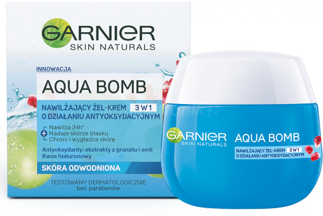 Garnier Aqua Bomb Hydrating Gel-Cream, 3-in-1, daytime, dehydrated skin, 50 ml