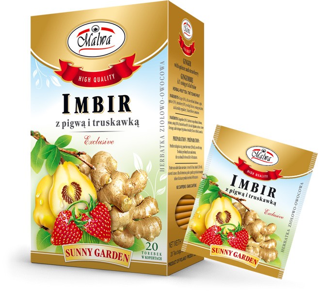 Malwa Sunny Garden - Ginger with quince and strawberry, 20 bags in paper envelopes of 2 g each