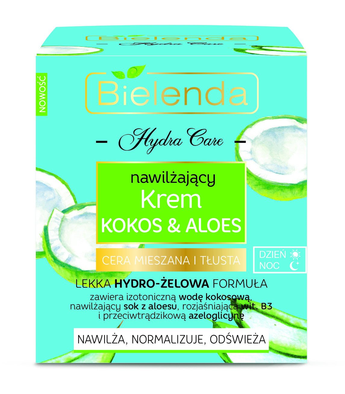 Bielenda HYDRA CARE - moisturizing face cream Coconut & ALOES - mixed and oily skin day/night, volume 50 ml