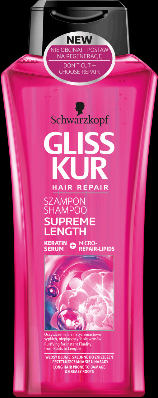 Gliss Kur Supreme Length - shampoo with regenerative micro-lipids, for long hair prone to damage, volume 400 ml