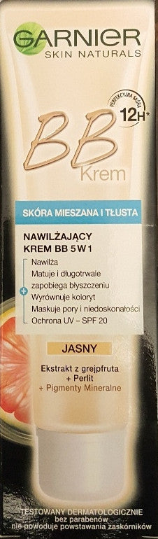 Garnier BB Krem - nawilżający krem 5w1, skóra mieszana i tłusta, cera jasna, poj. 40 ml