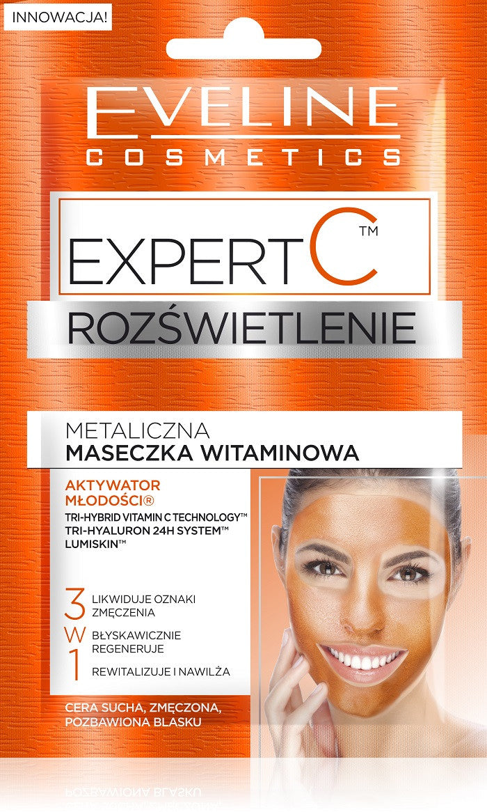 Eveline Expert C - ROZŚWIETLENIE, metaliczna maseczka witaminowa 3w1, poj. 2 x 5 ml