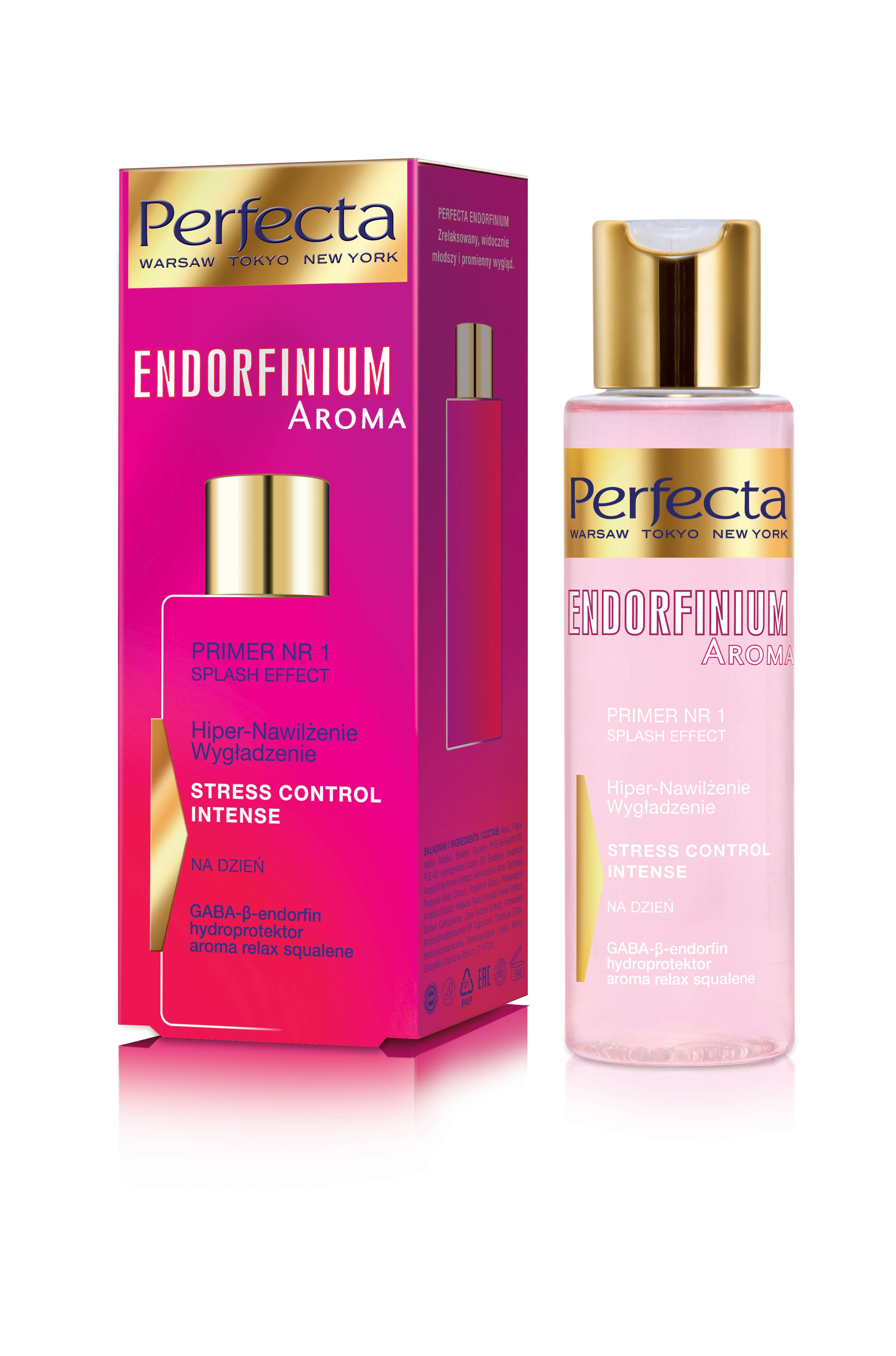 Perfecta ENDORFINIUM AROMA - Hiper-Nawilżenie, Wygładzenie, STRESS CONTROL INTENSE, PRIMER NR 1 SPLASH EFFECT, poj. 110 ml