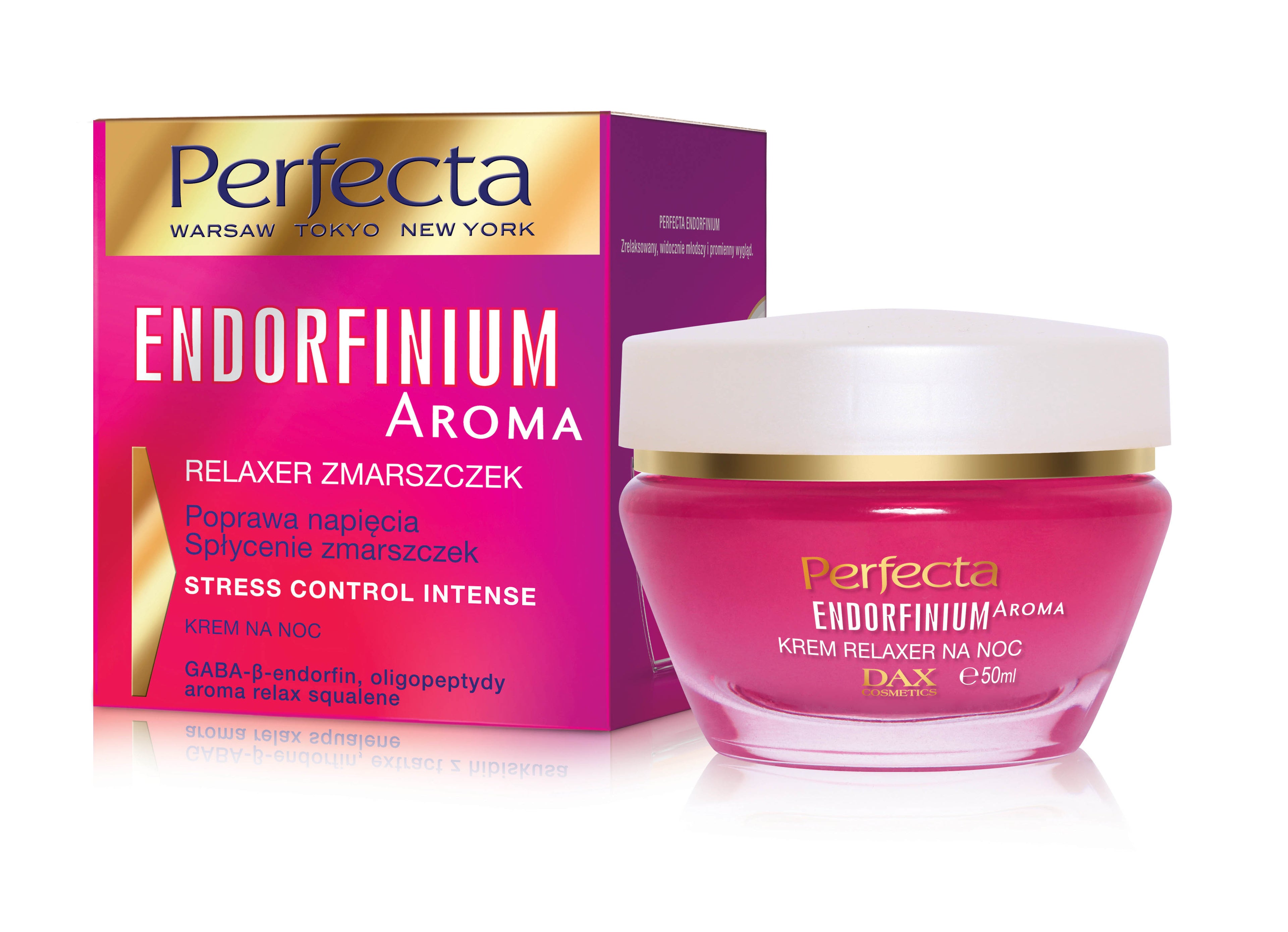 Perfecta ENDORFINIUM RELAXER ZMARSZCZEK, Poprawa napięcia, Spłycenie zmarszczek, STRESS CONTROL INTENSE, KREM NA NOC, poj. 50 ml