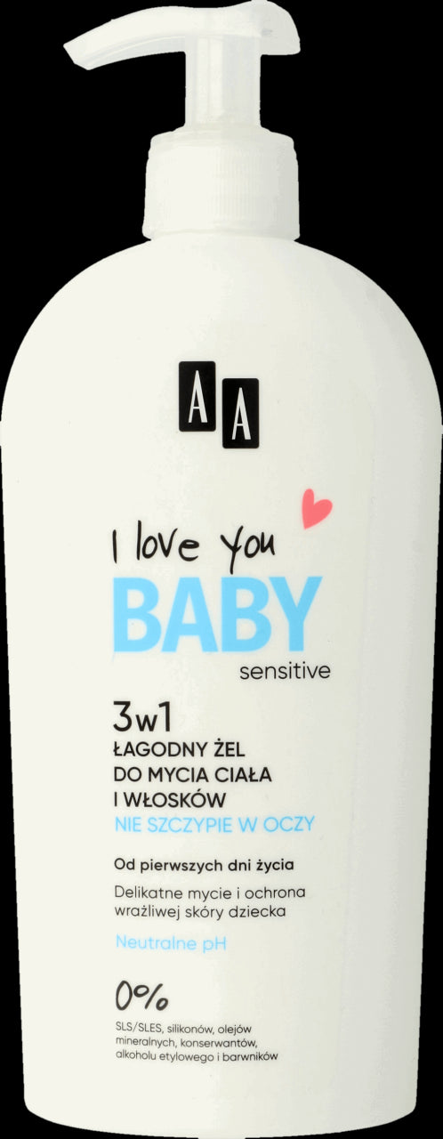 AA I LOVE YOU BABY - łagodny żel do mycia ciała i włosków od pierwszych dni życia 3w1, poj. 400 ml