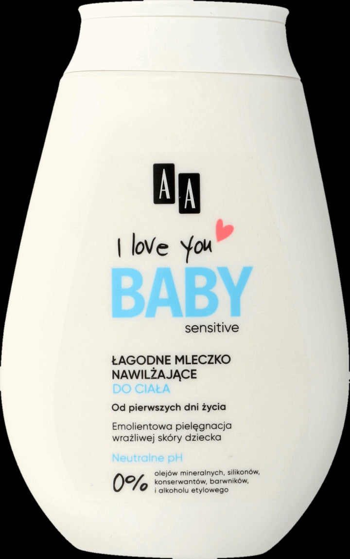 AA I LOVE YOU BABY - łagodne mleczko nawilżające Sensitive od pierwszych dni życia, poj. 250 ml