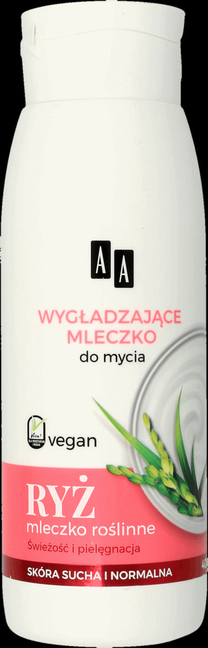 AA VEGAN - RYŻ, mleczko pod prysznic i do kąpieli wygładzające, skóra sucha i normalna, poj. 400 ml