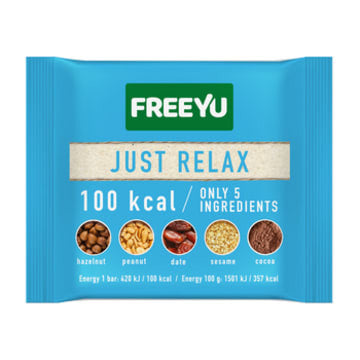 FREEYU - baton daktylowy z orzechami, sezamem, kakao, JUST RELAX, masa netto: 28 g