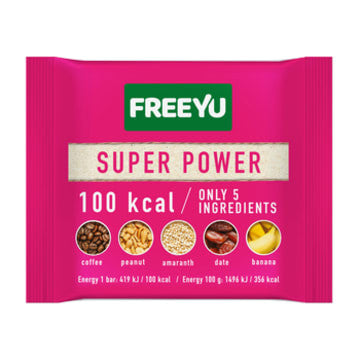 FREEYU - baton daktylowy z bananem, kawą, amarantusem, SUPER POWER, masa netto: 28 g