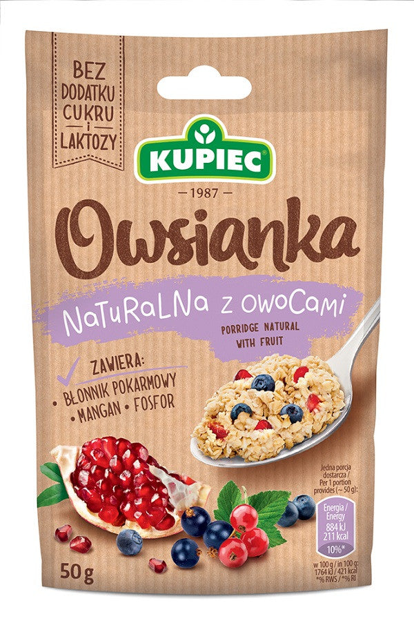 Kupiec - owsianka naturalna z owocami, masa: 50 g