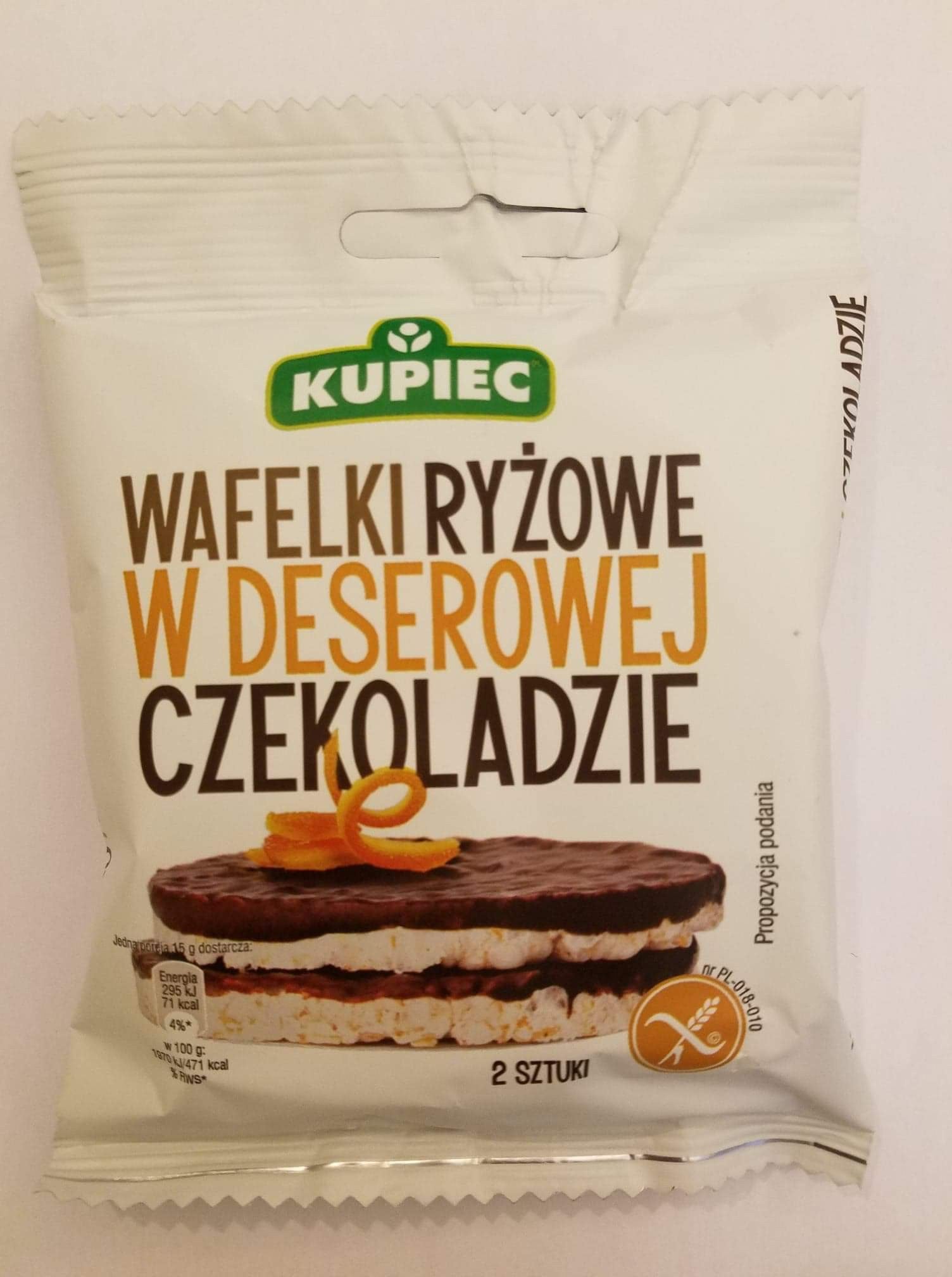 Kupiec - wafelki ryżowe w deserowej czekoladzie, 2 sztuki, masa: 30 g