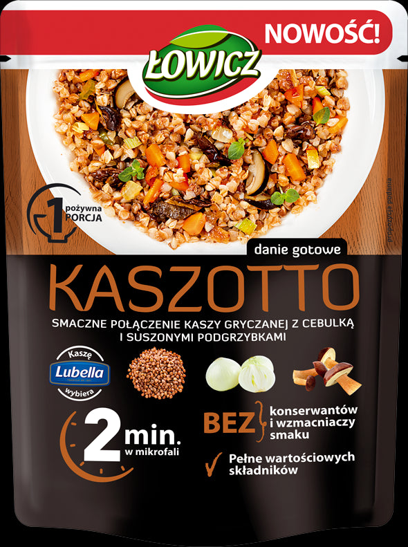 Łowicz - Kaszotto z kaszą gryczaną, cebulką i suszonymi podgrzybkami, danie gotowe, masa netto: 250 g