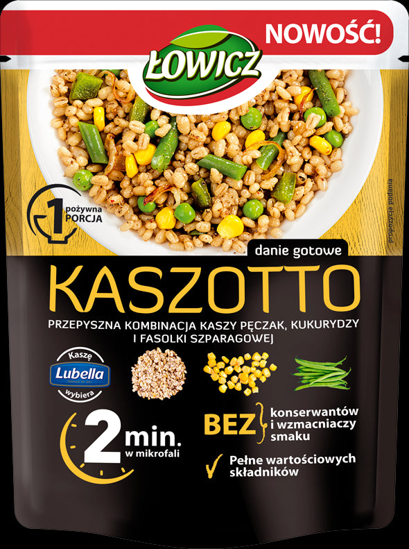 Łowicz - Kaszotto z kaszą jęczmienną pęczak, kukurydzą i fasolą szparagową, danie gotowe, masa netto: 250 g