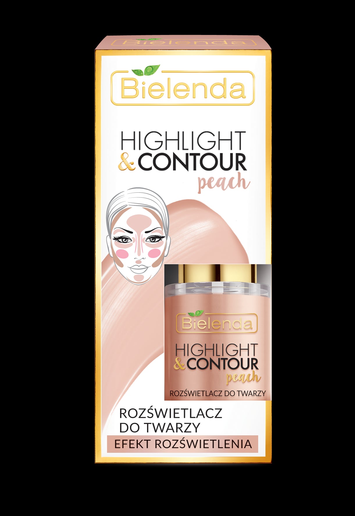 Bielenda HIGHLIGHT & CONTOUR - rozświetlacz do twarzy, PEACH, efekt rozświetlenia, poj. 15 ml