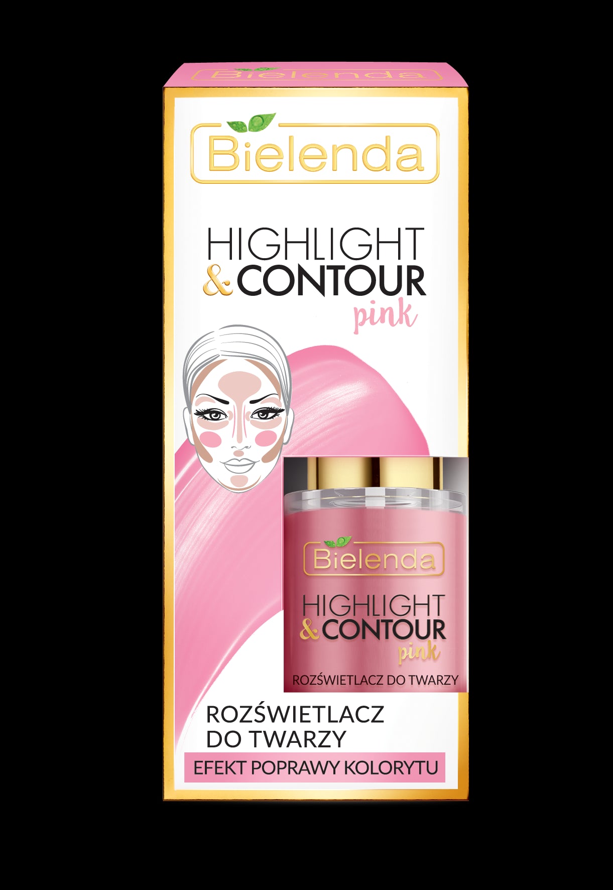 Bielenda HIGHLIGHT & CONTOUR - rozświetlacz do twarzy, PINK, efekt poprawy konturu, poj. 15 ml
