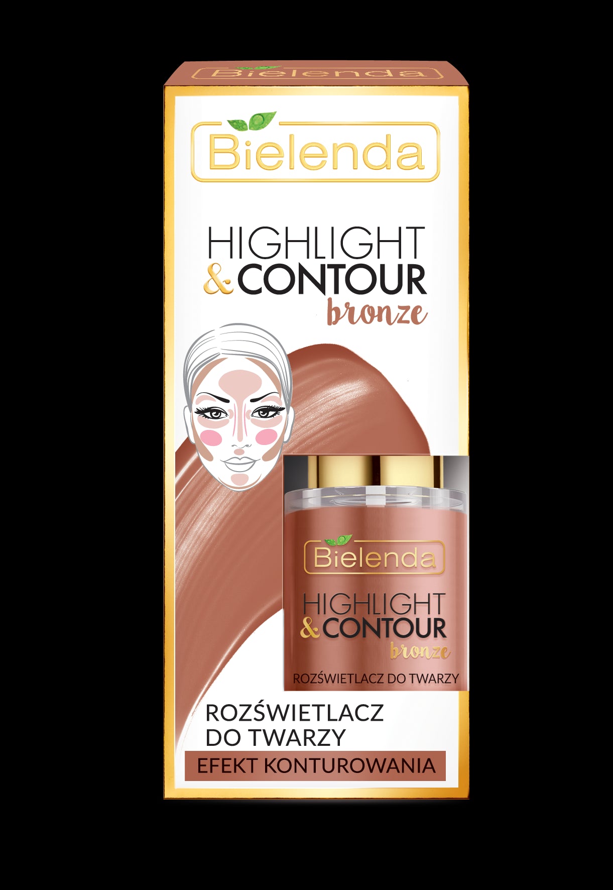 Bielenda HIGHLIGHT & CONTOUR - rozświetlacz do twarzy, BRONZE, efekt konturowania, poj. 15 ml
