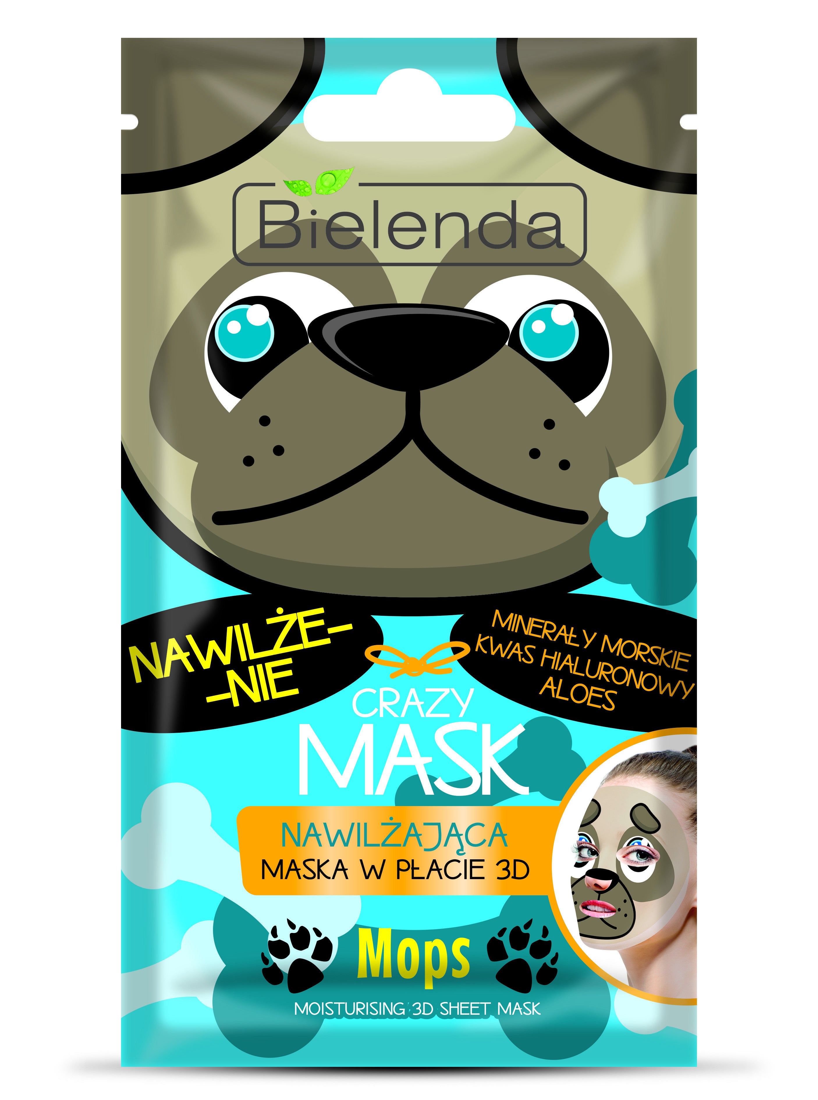 Bielenda CRAZY MASK - nawilżająca maska w płacie MOPS, 1 szt.