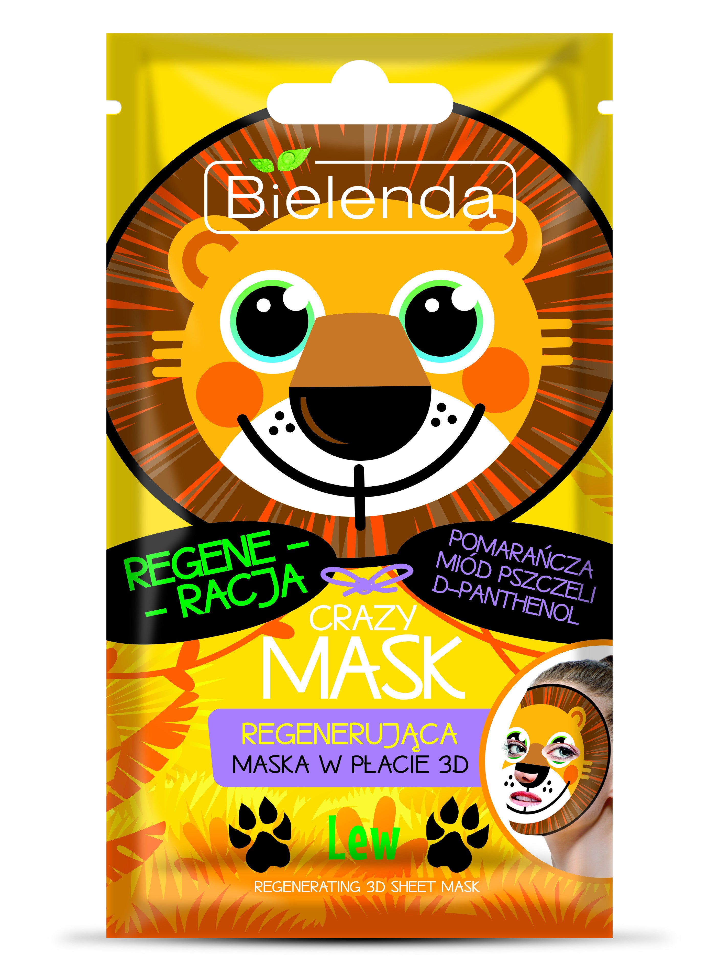 Bielenda CRAZY MASK - regenerująca maska w płacie LEW, 1 szt.