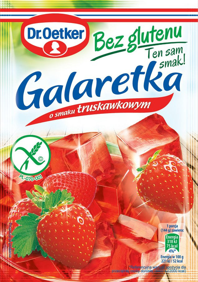 Dr. Oetker - galaretka o smaku truskawkowym bez glutenu, masa netto: 77 g