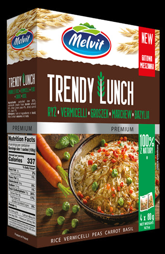 Melvit - Trendy Lunch ryż parboiled, vermicelli, groszek, marchew, bazylia, masa netto: 4 x 80 g