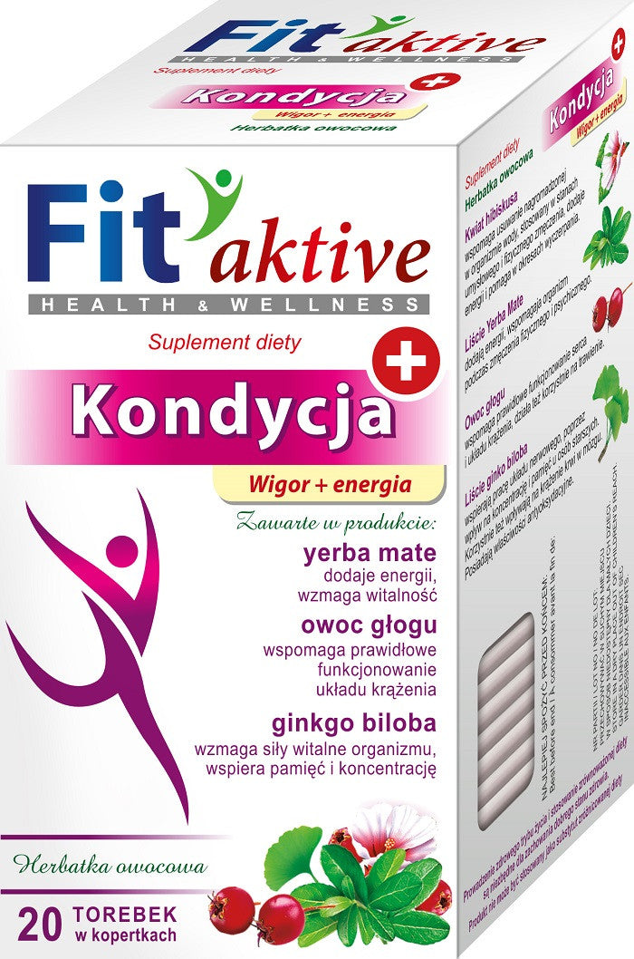 Malwa Fit Aktive - Kondycja, Wigor i Energia, herbata owocowa, suplement diety, zawartość: 20 saszetek x 2 g