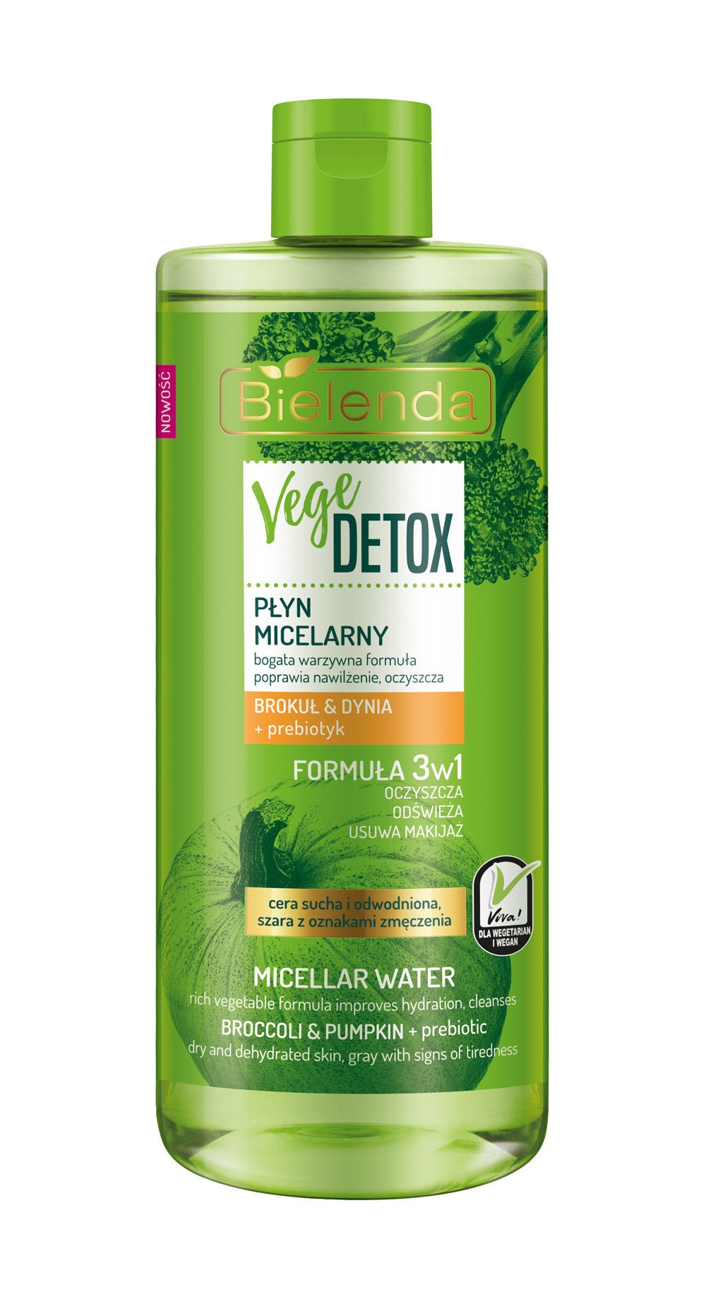 Bielenda VEGE DETOX - płyn micelarny do cery suchej BROKUŁ + DYNIA + PREBIOTYK, poj. 500 ml