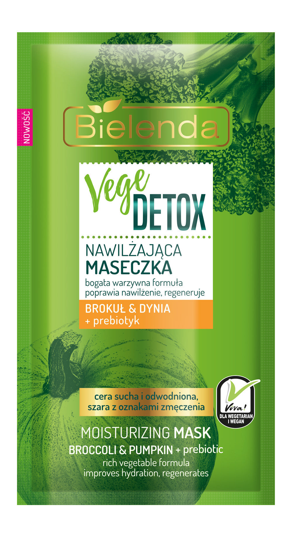 Bielenda VEGE DETOX - nawilżająca maseczka do cery suchej BROKUŁ + DYNIA + PREBIOTYK, poj. 8 g
