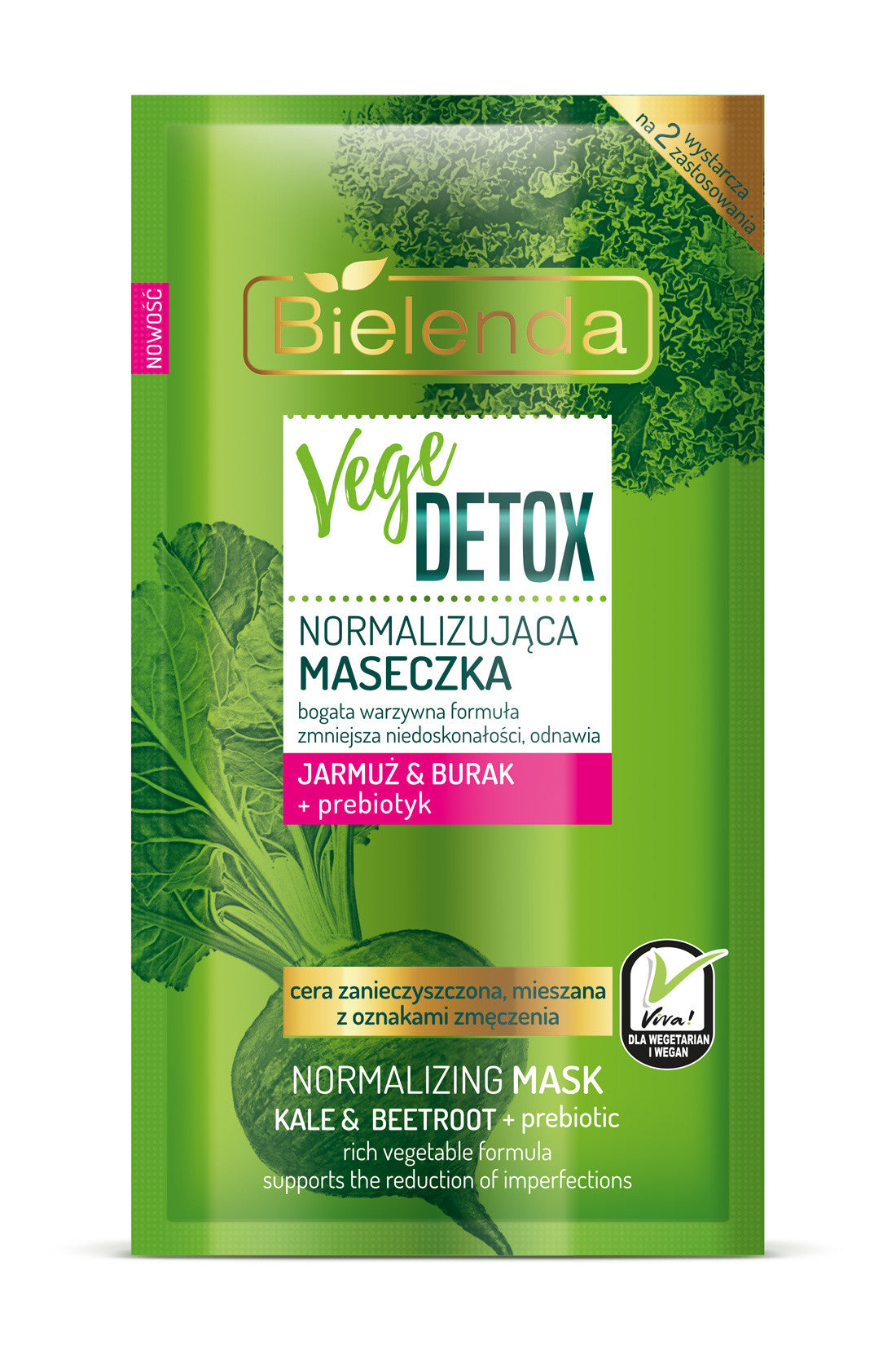 Bielenda VEGE DETOX - normalizująca maseczka do cery mieszanej JARMUŻ + BURAK + PREBIOTYK, poj. 8 g