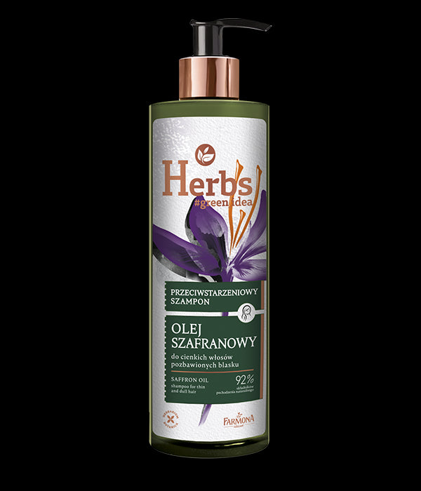 Farmona Herbs - olej szafranowy, przeciwstarzeniowy szampon do cienkich i pozbawionych blasku włosów, poj. 400 ml