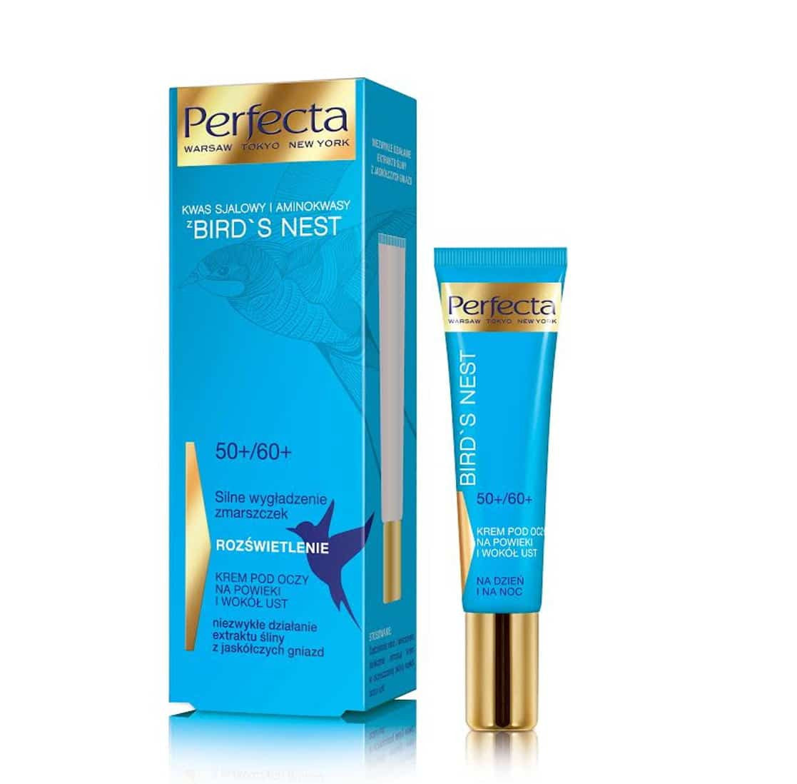 Perfecta Bird's Nest - Silne wygładzenie zmarszczek, rozświetlenie, Krem pod oczy, na powieki i wokół ust 50+/60+, poj. 15 ml