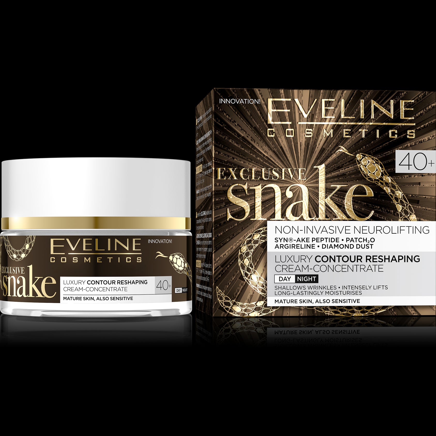 Eveline Exclusive Snake - silnie ujędrniający krem, modelujący kontur twarzy, na dzień i na noc, 40+, poj. 50 ml