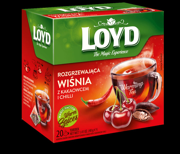LOYD Warming - Cherry with Cocoa and Chili, Functional Tea, net weight: 1.41 oz (20 pyramid bags x 0.07 oz)