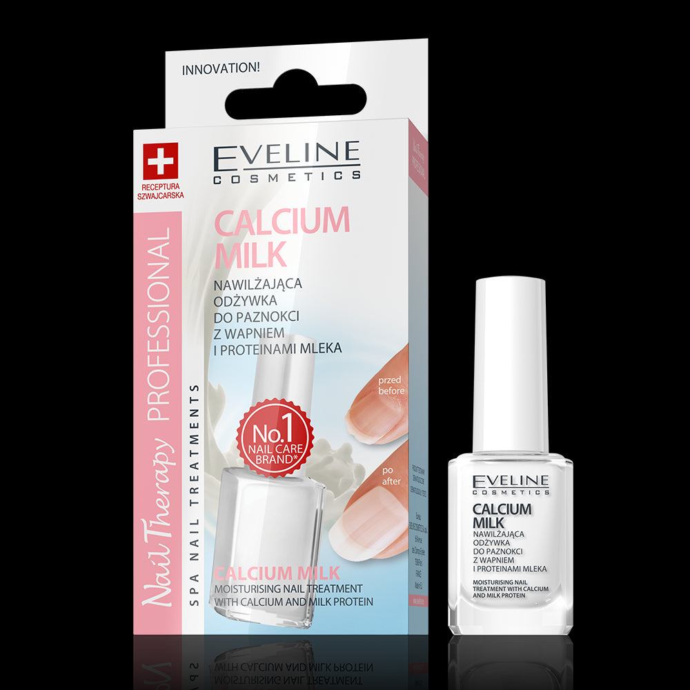 Eveline Nail Therapy Professional - CALCIUM MILK, nawilżająca odżywka do paznokci z wapniem i proteinami mleka, poj. 12 ml