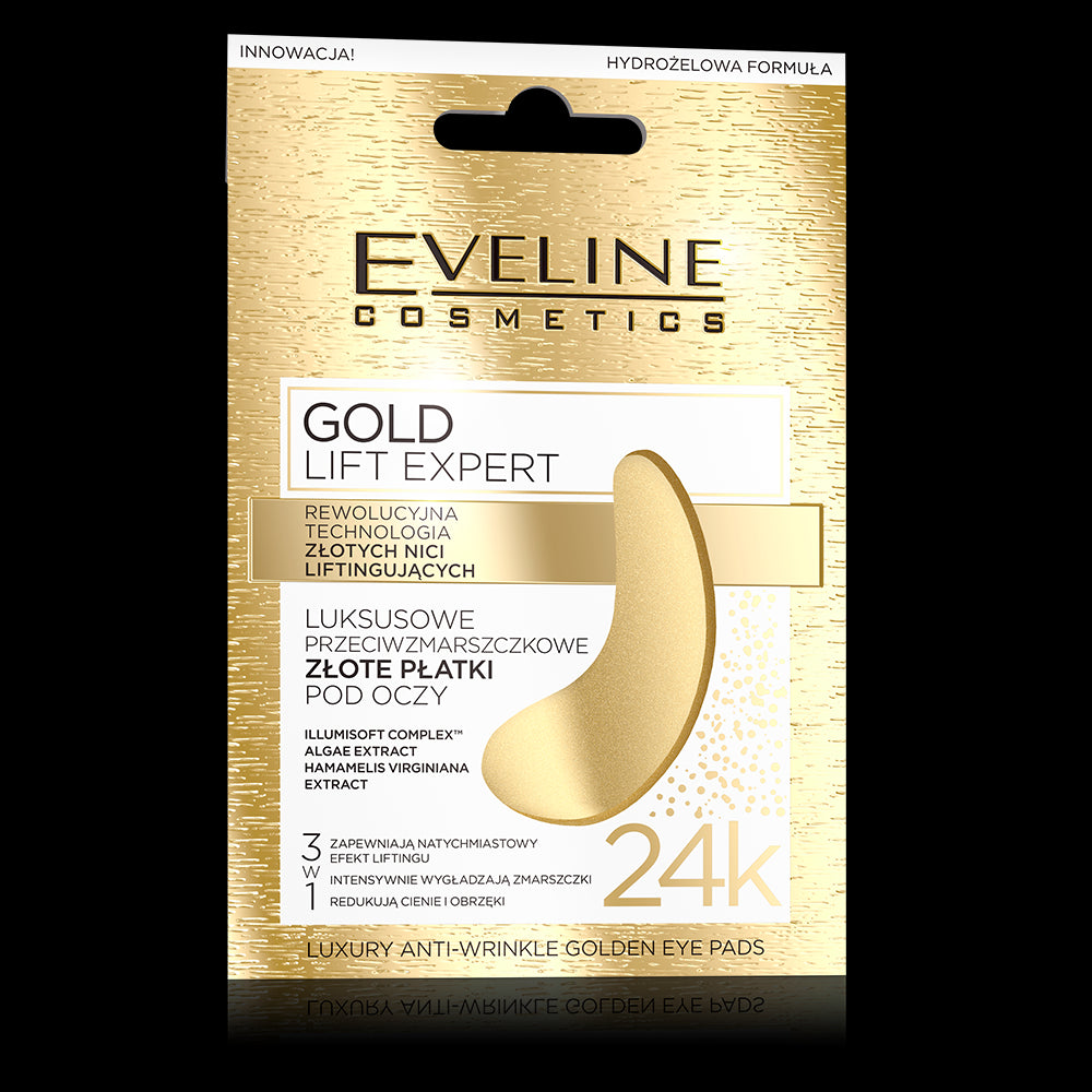 Eveline Gold Lift Expert - luksusowe przeciwzmarszczkowe złote płatki pod oczy 3w1, zawartość: 2 szt.