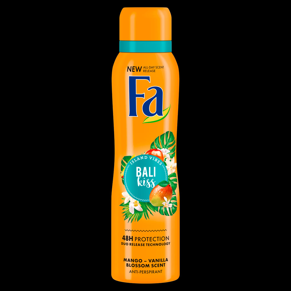 FA ISLAND VIBES - Bali Kiss, body spray antiperspirant with the scent of mango and vanilla in bloom, capacity 150 ml