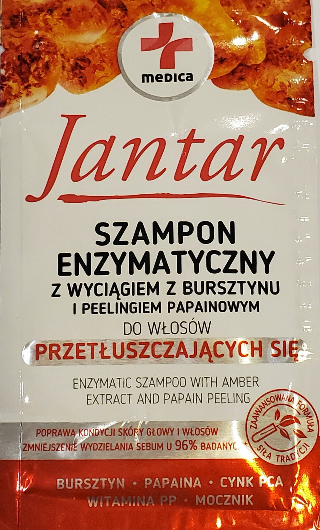 Jantar Medica - enzymatic shampoo with amber extract and papain peeling, 7 ml ***TESTER***
