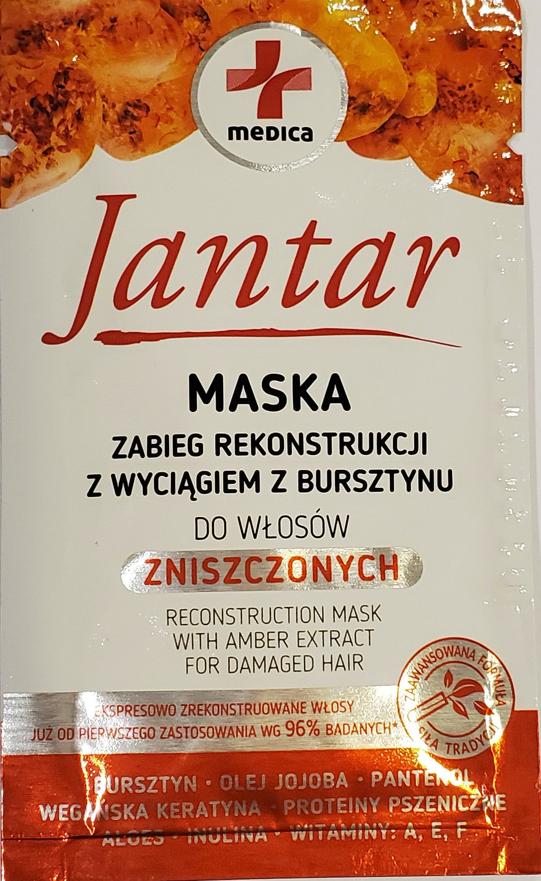 Jantar Medica - maska zabieg rekonstrukcji z wyciągiem z bursztynu do włosów zniszczonych ***TESTER***