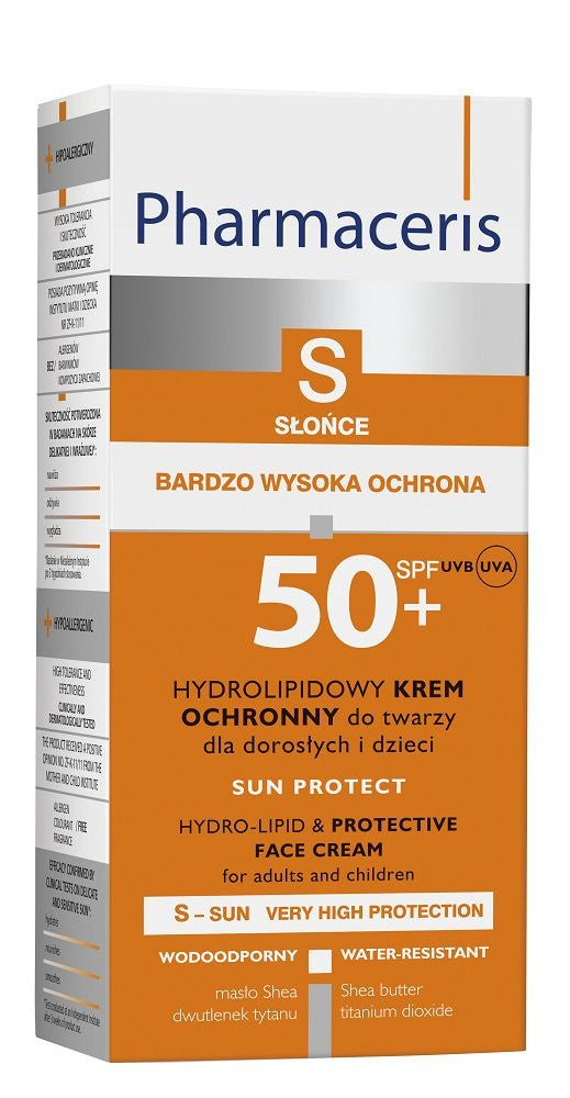 Pharmaceris S, Słońce - hydrolipidowy krem ochronny do twarzy z filtrem przeciwsłonecznym SPF50+, poj. 50 ml